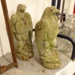 A pair of weathered concrete garden eagle statues, H40cm