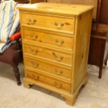 A waxed pine chest of 5 long drawers, W71cm, H104cm, D48cm