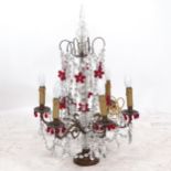 A Belle Epoque bronze and crystal 6-branch table candelabra, H72cm