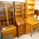 A reproduction yew wood 2-section bureau bookcase, W55cm, H192cm, D48cm