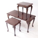 A mahogany and chequered-banded rectangular nest of 3 occasional tables, L97cm, H43cm, D47cm