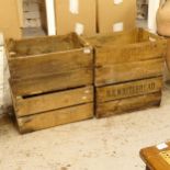 4 Vintage Whitbread pine crates, W54cm, H30cm
