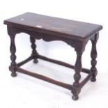 An Antique oak joint stool, on baluster legs, L56cm, H47cm, D28cm