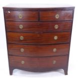 A Regency mahogany bow-front chest of 2 short and 4 long drawers, on bracket feet, W103cm, H118cm,