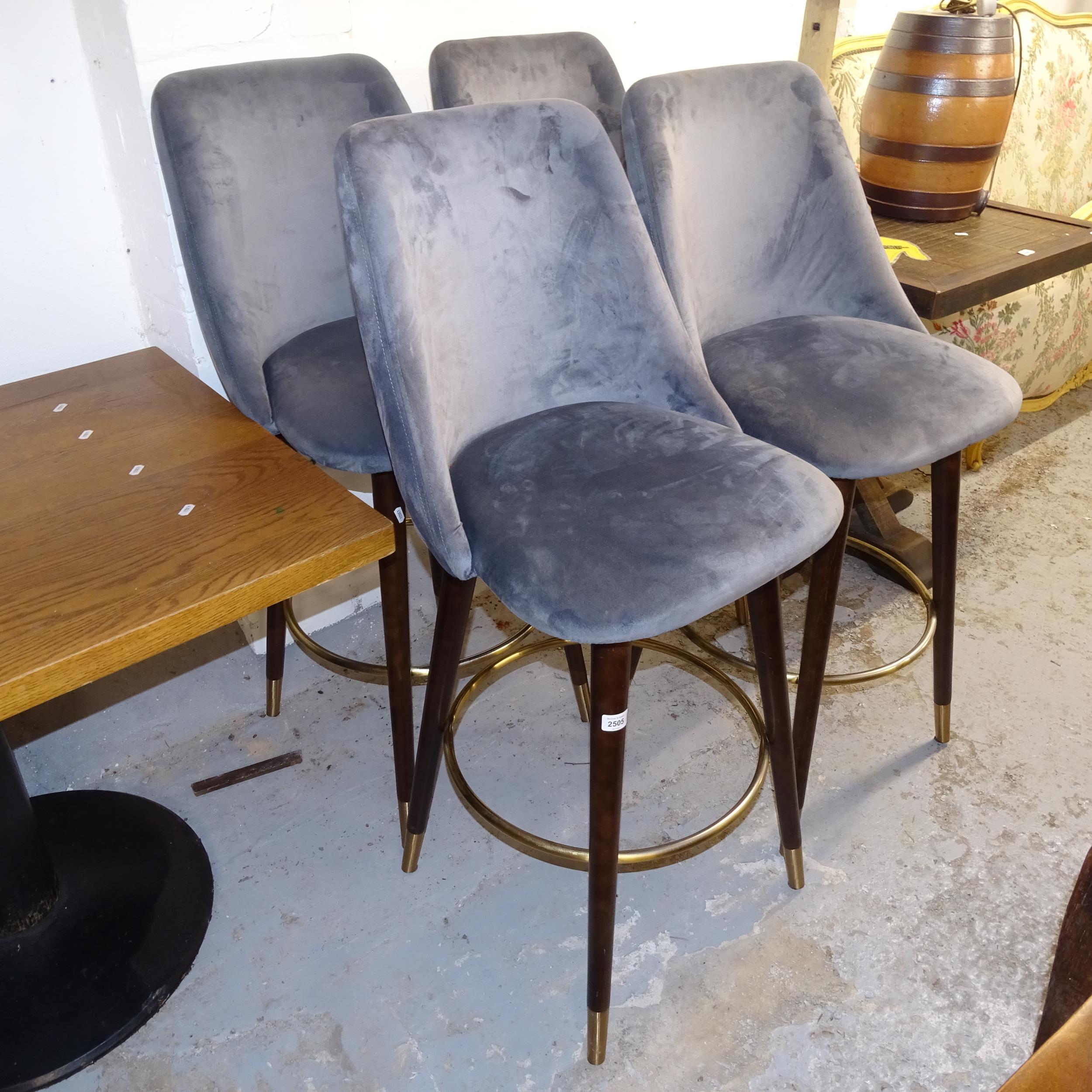 A set of 4 upholstered high-back bar stools, H120cm