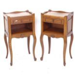 A pair of French oak single-drawer bedside cabinets, W57cm, H70cm, D27cm