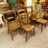 5 similar 19th century elm-seated kitchen chairs (3 and 2)