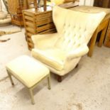 A mid-century Blofeld design swivel armchair, in cream button-back velor upholstery, together with a