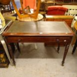 A 19th century mahogany writing table, with inset skiver, single frieze drawer, on turned legs,