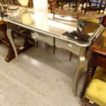 A bevelled mirrored-glass desk/dressing table, with single drawer, on cabriole legs, W120cm,