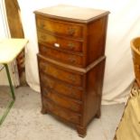 A reproduction mahogany bow-front chest on chest, W58cm, H109cm, D36cm