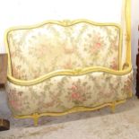 A Continental painted and upholstered 5' bed, with rails, overall length 210cm approx