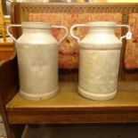 A pair of French 2-handled galvanised metal milk churns, H48cm