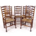 A set of 5 rush-seated ash ladder-back chairs (3 and 2)