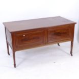 An Edwardian mahogany and satinwood-banded washstand, with 2 panelled doors, W138cm, H76cm, D70cm