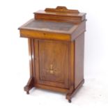 A small Victorian walnut and marquetry decorated Davenport, W53cm, H83cm, D45cm