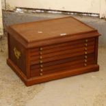 A hardwood 7-drawer coin collector's cabinet, W52cm, H29cm, D39cm