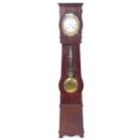 An Antique French pine-cased Comtoise clock, with enamel dial and 2-train movement, H231cm