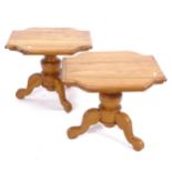 A pair of satinwood lamps tables with shaped tops, on tripod bases, W60cm, H48cm, D55cm