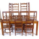 A hardwood rectangular dining table, W182cm, H75cm, D91cm, and a set of 10 19th century dining