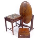 A 1920s oak oval tilt-top occasional table, and a Vintage 2-drawer index filing cabinet, and an