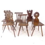 A collection of 6 early 19th century Tyrolean chairs or Brettstuhls, with various carved back