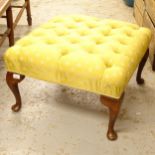 A button-back upholstered footstool, on cabriole legs, W62cm, H40cm