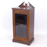 An Edwardian mahogany inlaid music cabinet with glazed door, W49cm, H107cm, D38cm