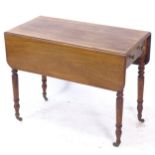 A 19th century mahogany Pembroke table, with end frieze drawer, on turned legs, W90cm, H71cm, D47cm