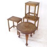 A carved hardwood nest of 3 occasional tables, and a similar circular lamp table