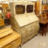 An Antique painted bombe bureau bookcase, the fall-front revealing a stepped interior with well,