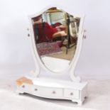 A painted serpentine-front shield-shape swing toilet mirror, with 3 short drawers, W76cm, H99cm