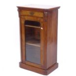 A Victorian walnut music cabinet, with drawer and glazed cupboard under, W53cm, H92cm, D34cm