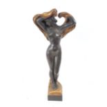 After Josef Lambeaux, Art Deco style metal-clad plaster sculpture, nude lady, signed, height 52cm