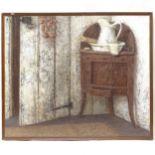 R Palmer, large oil on canvas, impressionist still life, corner cupboard and jug, signed verso,