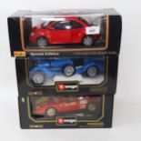 2 boxed Burago cars - Bugatti and Ferrari, and a Maisto Beetle (3)