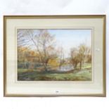 Susan Jackman, watercolour, willows at Westdean, signed with Stacy-Marks label verso, framed,