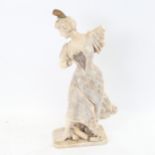 A carved and polished alabaster sculpture, dancing lady, unsigned, height 36cm (arm and hand