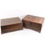 An Indian wrought-metal bound hardwood trunk box, and a Vintage oak cutlery box (2)