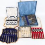 5 various cased sets of cutlery