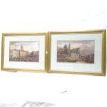 A set of 4 coloured prints, studies of 18th century river and town scenes, 52cm x 32cm, gilt-framed