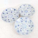 3 Chinese blue and white shipwreck lotus dishes, from the Tek Sing cargo, diameter 19cm (3) No chips