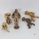A gilt-brass monkey figure, 3 cherubs, and an Atlas figure (5)