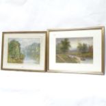 Lennard Lewis, pair of watercolours, Scottish Highland cattle and river scenes, signed and dated '