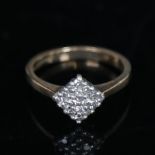 A 9ct gold diamond cluster ring, size I