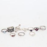 10 various silver stone set and other dress rings