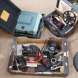 Various Vintage cameras, Pathescope 9.5mm projector with various films, including Mickey Mouse (