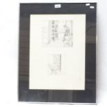 Stewart Mackinnon, pencil study, interior scenes, signed and dated '72, framed, overall 66cm x 52cm