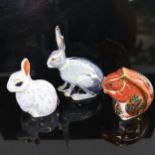 3 Royal Crown Derby porcelain animal figures, including Red squirrel with gold button, and Starlight