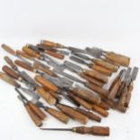 A quantity of various Antique carpenter's woodworking tools, including chisels (boxful)